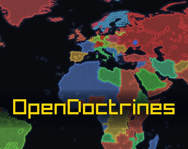 Official Open Doctrines cover with the game title across a colored world map.