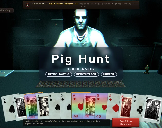 Official Pig Hunt Blood Wager cover showing the opponent, cards and title.
