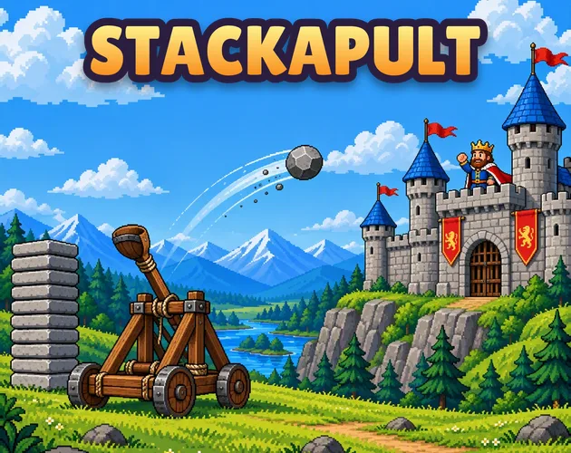 Stackapult cover showing a catapult, stacked slabs and a castle beneath the title.