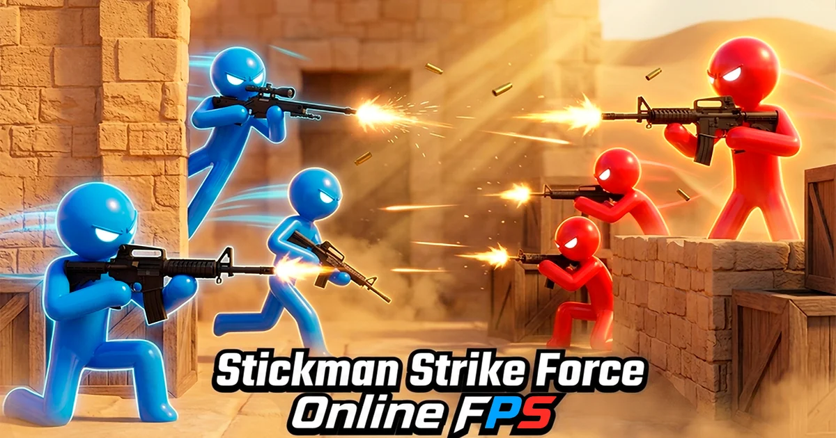 Official Stickman Strike Force artwork with blue and red stickman soldiers